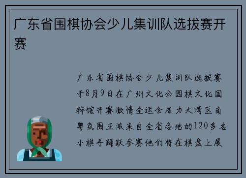 广东省围棋协会少儿集训队选拔赛开赛